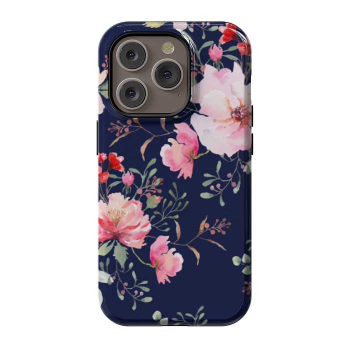 iPhone 14 Pro StrongFit blue pink floral pattern 4 by MALLIKA