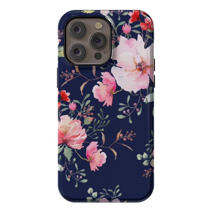 iPhone 14 Pro max StrongFit blue pink floral pattern 4 by MALLIKA