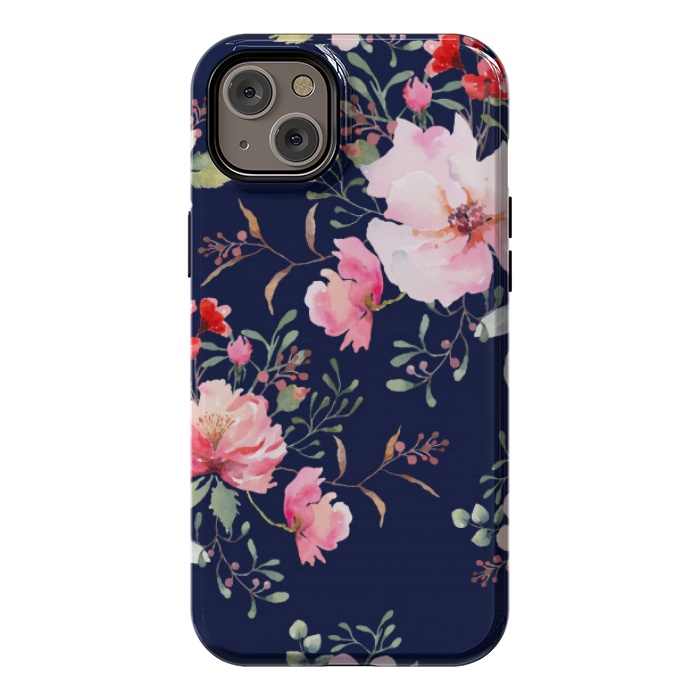 iPhone 14 Plus StrongFit blue pink floral pattern 4 by MALLIKA