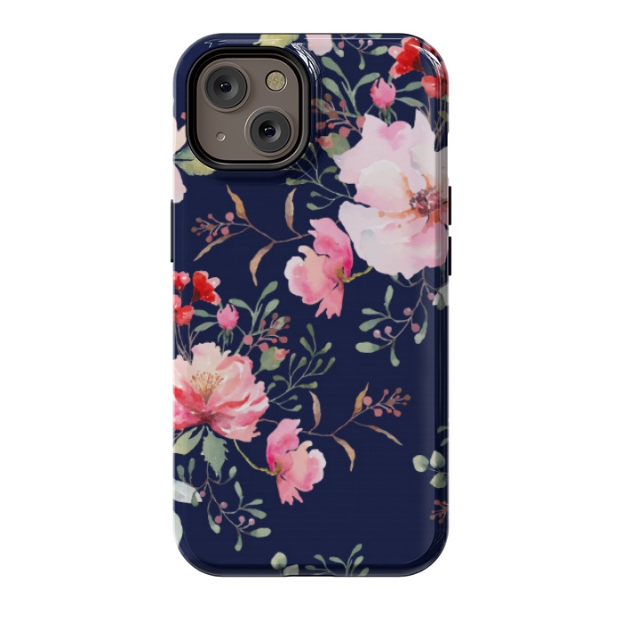 iPhone 14 StrongFit blue pink floral pattern 4 by MALLIKA