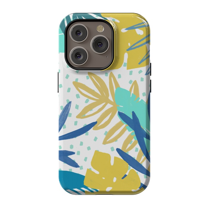 iPhone 14 Pro StrongFit Playful colorful jungle leaves by Oana 