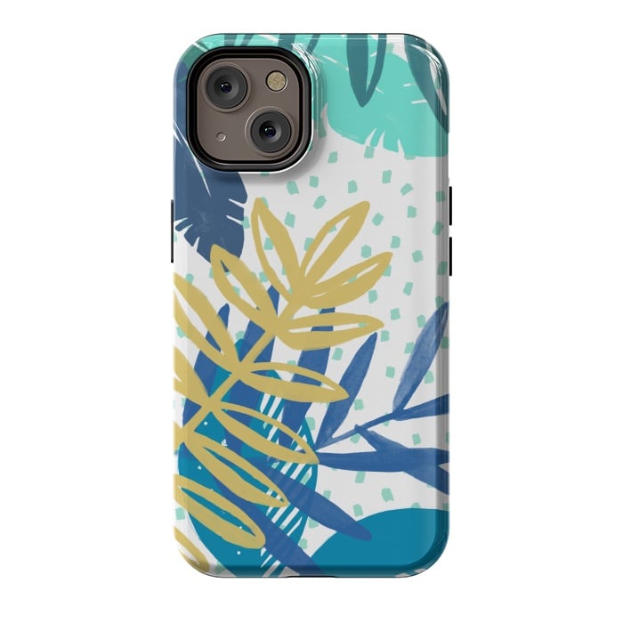 iPhone 14 StrongFit Spotted modern tropical leaves by Oana 