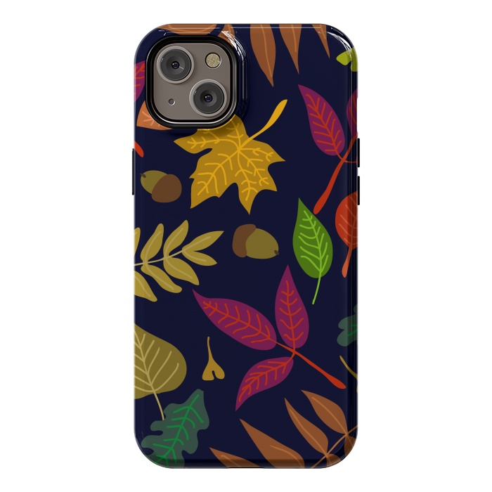 iPhone 14 Plus StrongFit Colorful Leaves and Acorns on Black Background by ArtsCase