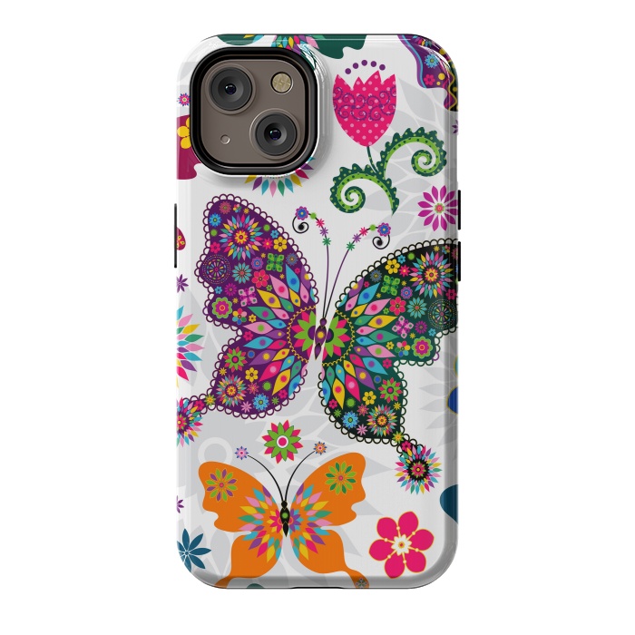 iPhone 14 StrongFit Cute Butterflies and Flowers in Different Colors by ArtsCase