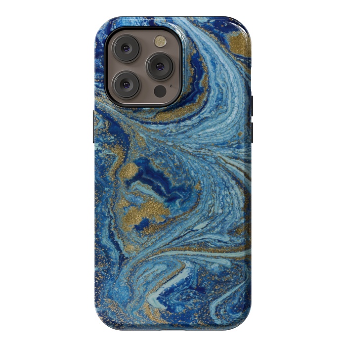 iPhone 14 Pro max StrongFit Fondo Abstracto de Color Azul Marmol y Dorado by ArtsCase