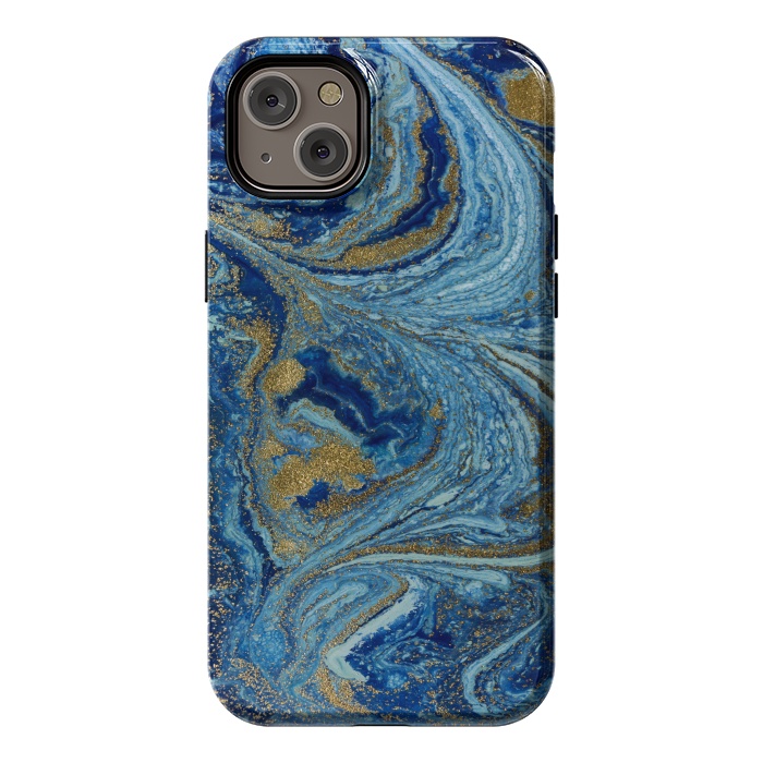 iPhone 14 Plus StrongFit Fondo Abstracto de Color Azul Marmol y Dorado by ArtsCase