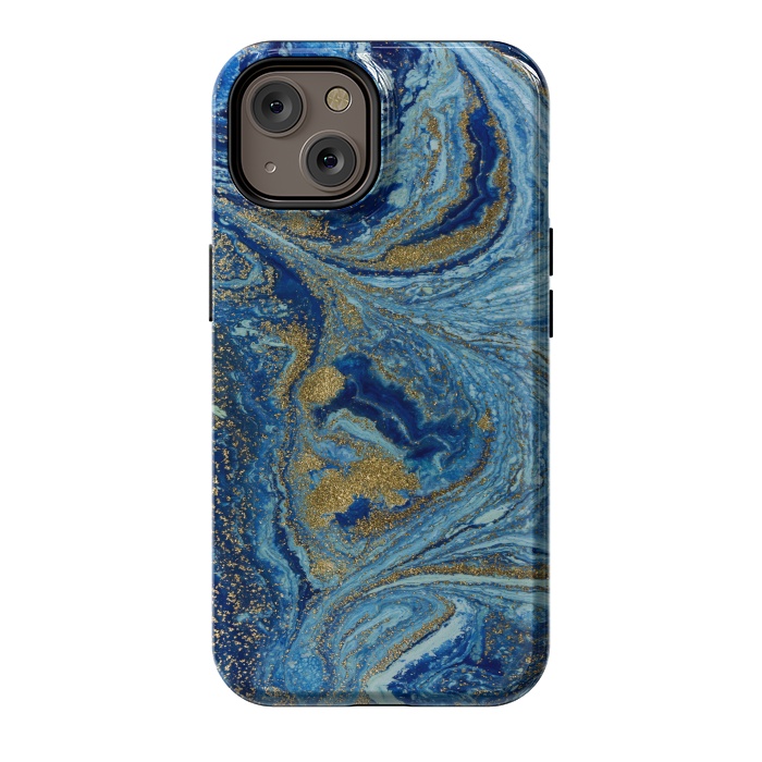 iPhone 14 StrongFit Fondo Abstracto de Color Azul Marmol y Dorado by ArtsCase
