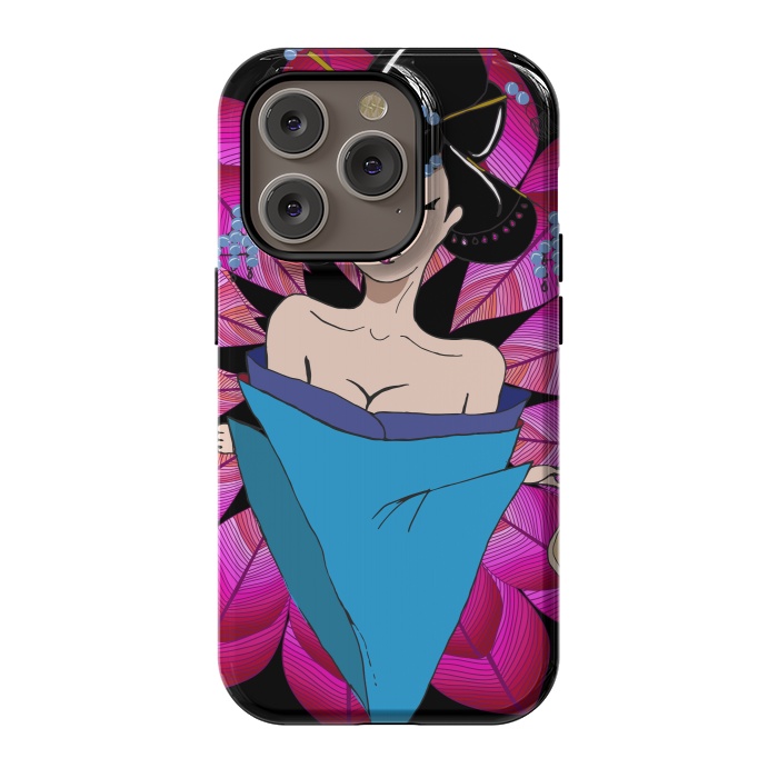 iPhone 14 Pro StrongFit Geisha Girl with Lantern on Leaves by ArtsCase