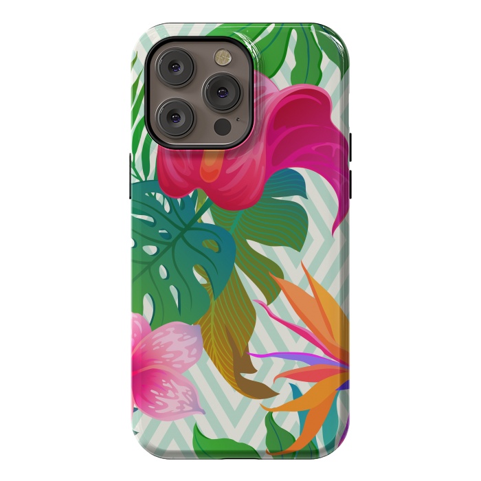iPhone 14 Pro max StrongFit Exotic Flowers and Leaves in Geometric Decoration by ArtsCase