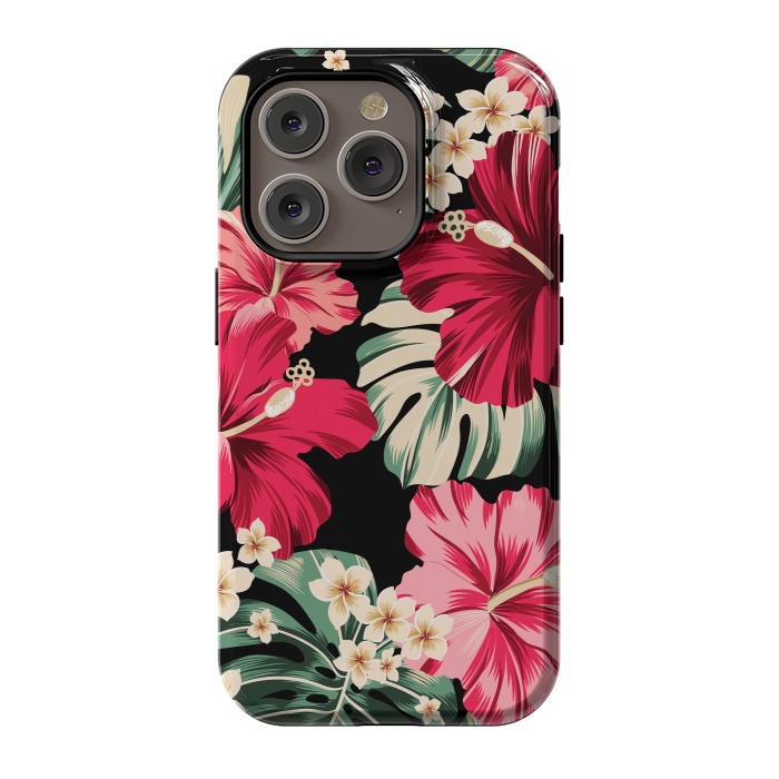 iPhone 14 Pro StrongFit Exotic Tropical Hawaiian Hibiscus Flowers and Palms by ArtsCase