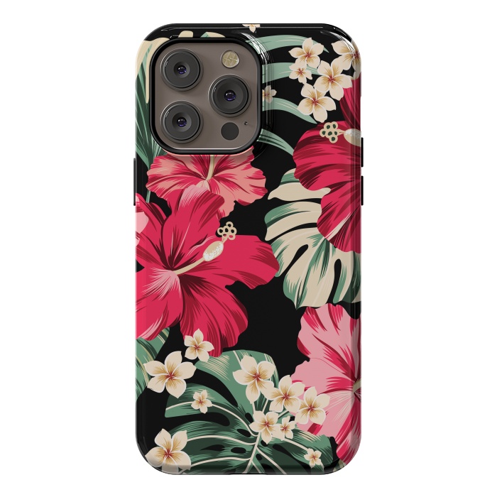 iPhone 14 Pro max StrongFit Exotic Tropical Hawaiian Hibiscus Flowers and Palms by ArtsCase