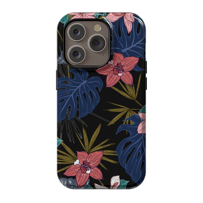 iPhone 14 Pro StrongFit Tropical Plants, Flowers and Leaves Seamless Pattern 12 by ArtsCase