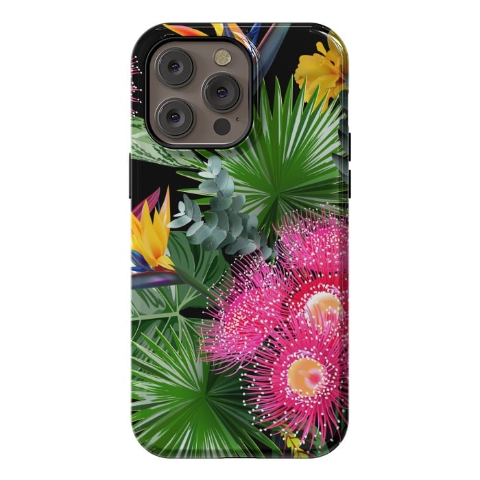 iPhone 14 Pro max StrongFit Tropical Flowers and Leaves, Seamless Pattern by ArtsCase
