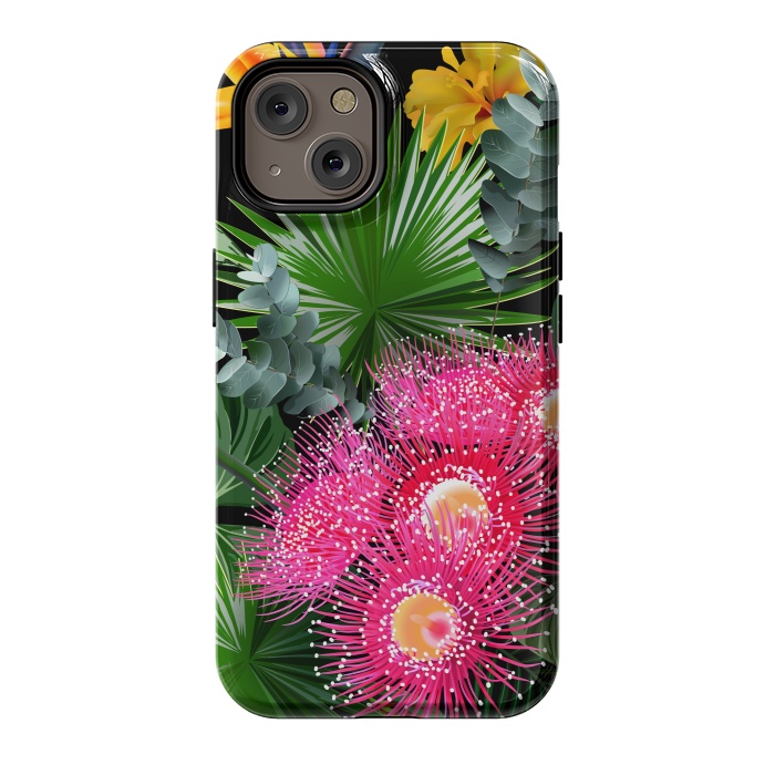 iPhone 14 StrongFit Tropical Flowers and Leaves, Seamless Pattern by ArtsCase