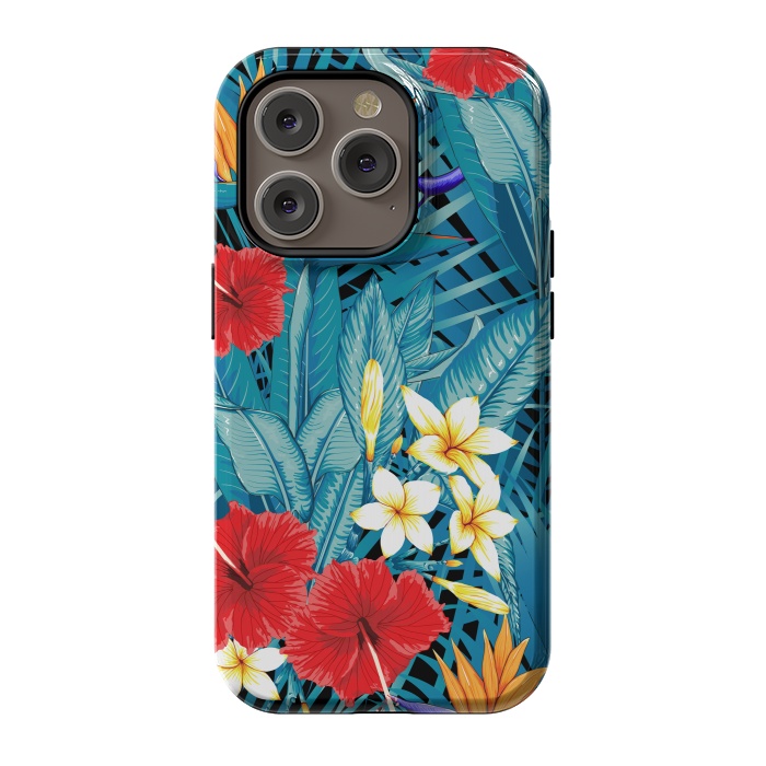iPhone 14 Pro StrongFit Tropical Flowers Hibiscus Frangipani Heliconias by ArtsCase