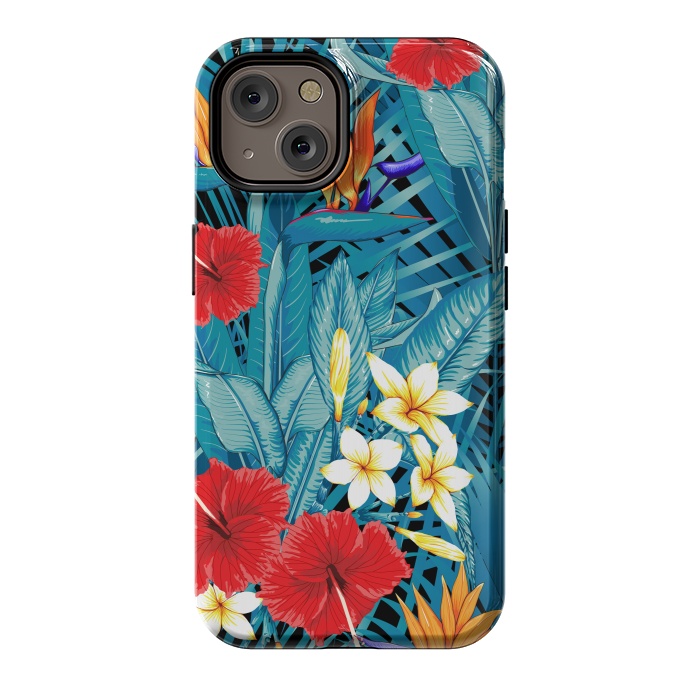 iPhone 14 StrongFit Tropical Flowers Hibiscus Frangipani Heliconias by ArtsCase