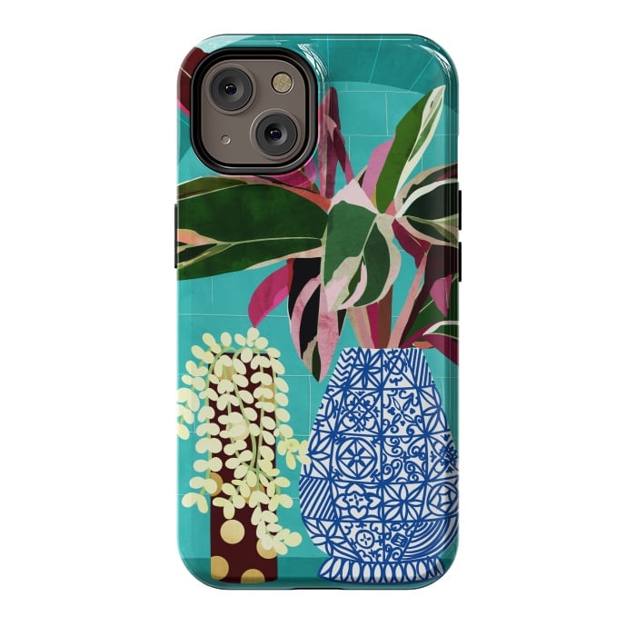 iPhone 14 StrongFit Moroccan Shelfie | Tropical Teal Plants Botanical | Exotic Modern Bohemian Eclectic Décor  by Uma Prabhakar Gokhale