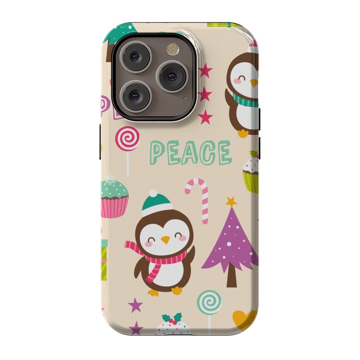 iPhone 14 Pro StrongFit Colorful Cute Penguin and Pecorative Elements for Christmas by ArtsCase
