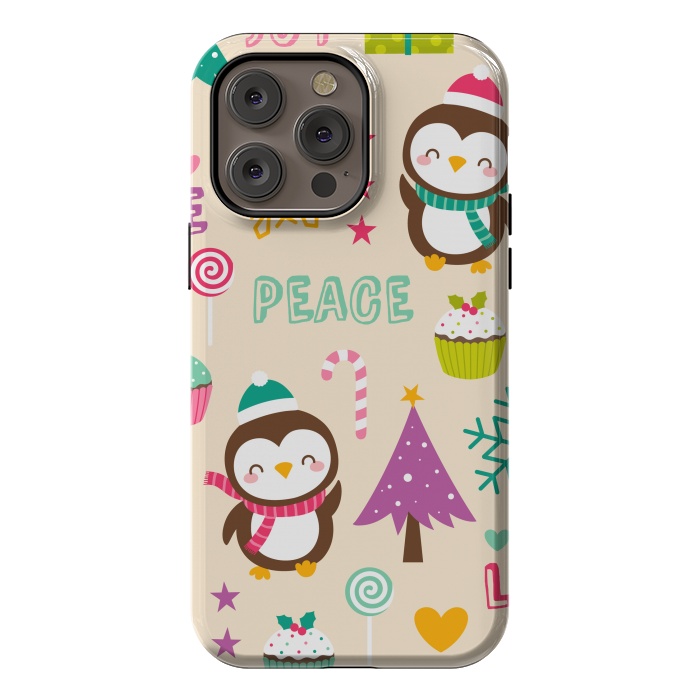 iPhone 14 Pro max StrongFit Colorful Cute Penguin and Pecorative Elements for Christmas by ArtsCase
