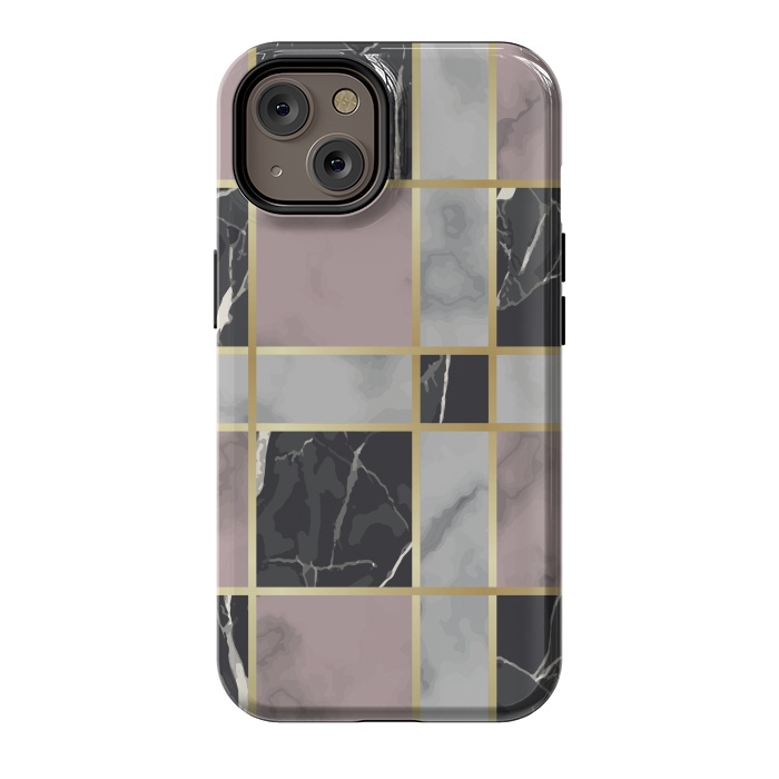 iPhone 14 StrongFit Marble Repeat Marbling Surface with Gold by ArtsCase