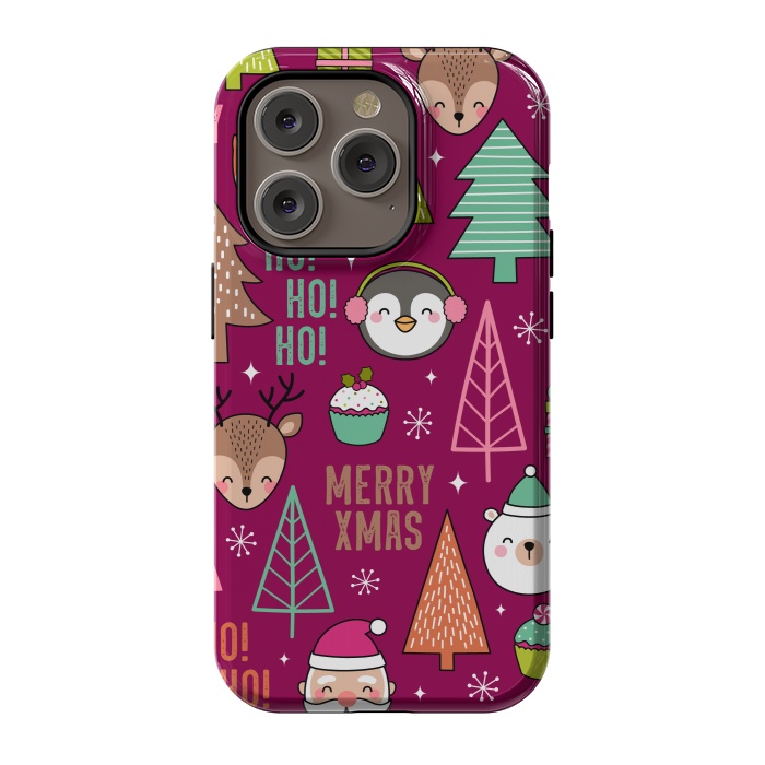 iPhone 14 Pro StrongFit Pine Trees and Christmas Elements Seamless Pattern by ArtsCase