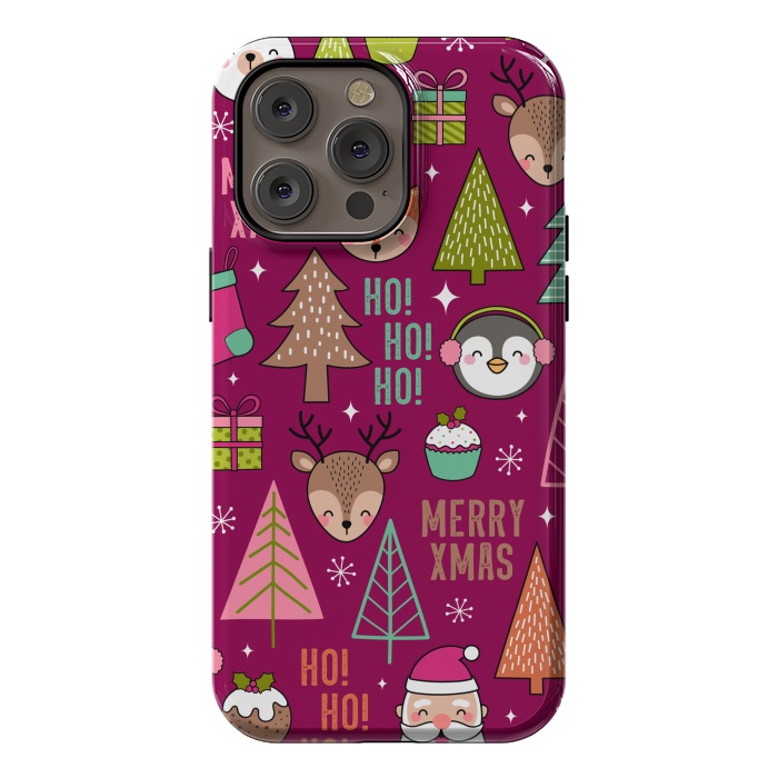 iPhone 14 Pro max StrongFit Pine Trees and Christmas Elements Seamless Pattern by ArtsCase
