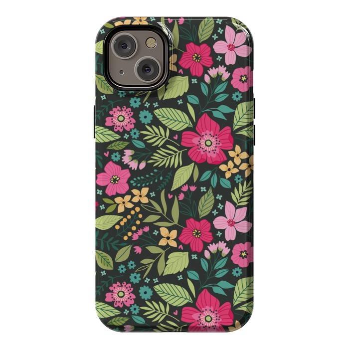 iPhone 14 Plus StrongFit Pretty Flowers on Dark Green Background by ArtsCase