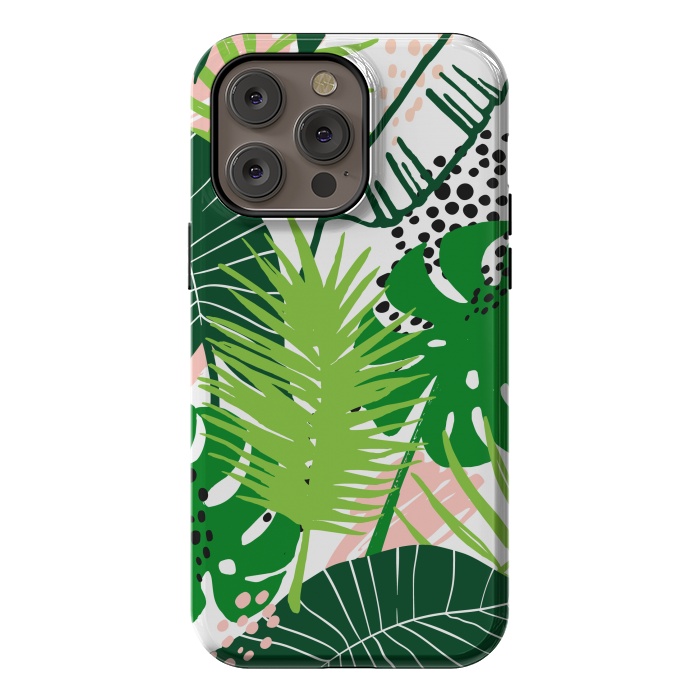 iPhone 14 Pro max StrongFit Seamless Exotic Pattern with Green Tropical Leaves by ArtsCase