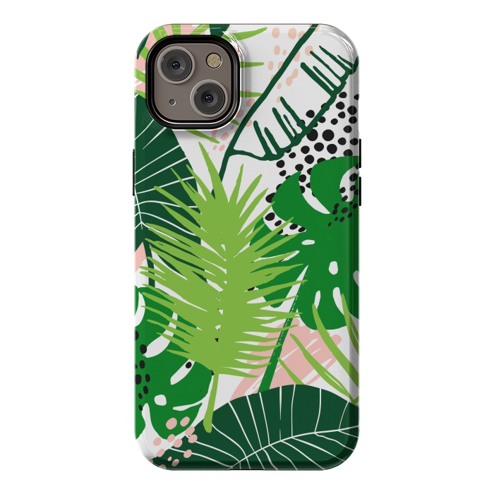 iPhone 14 Plus StrongFit Seamless Exotic Pattern with Green Tropical Leaves by ArtsCase