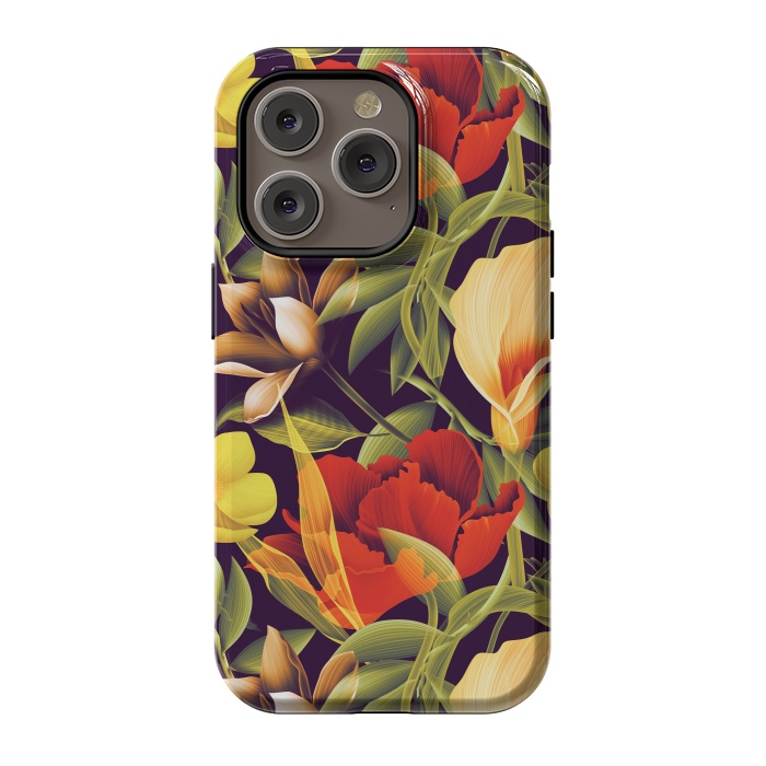 iPhone 14 Pro StrongFit Seamless Tropical Flower Plant and Leaf Pattern by ArtsCase