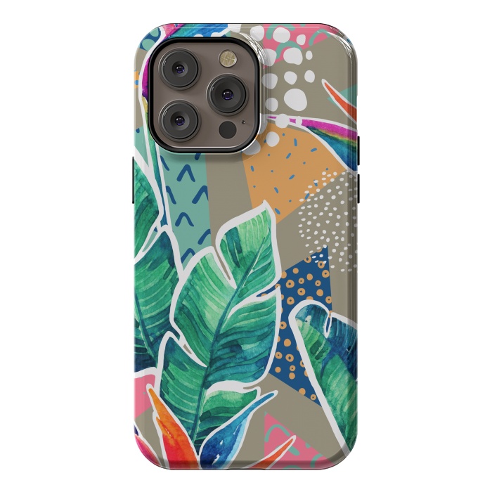 iPhone 14 Pro max StrongFit Tropical Flowers Watercolors with Geometric Outline by ArtsCase