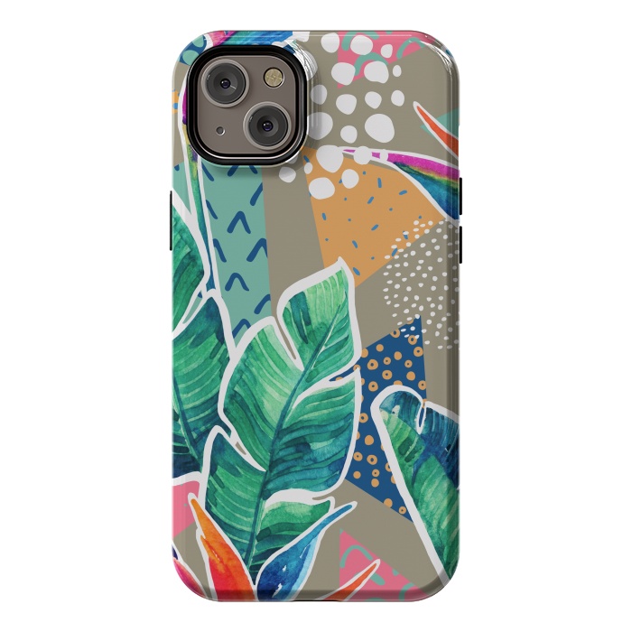 iPhone 14 Plus StrongFit Tropical Flowers Watercolors with Geometric Outline by ArtsCase