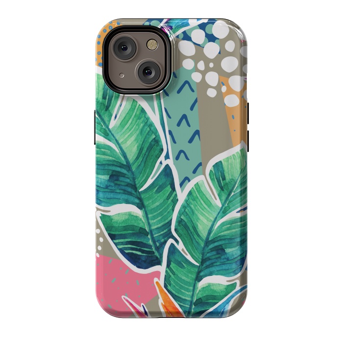 iPhone 14 StrongFit Tropical Flowers Watercolors with Geometric Outline by ArtsCase