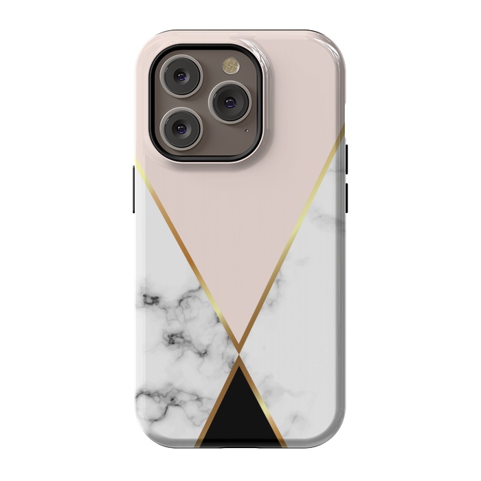 iPhone 14 Pro StrongFit Vector Marble Geometric Background with Black and Gold Triangles by ArtsCase