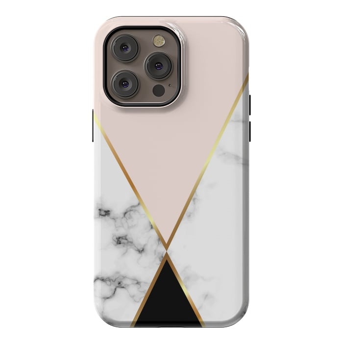 iPhone 14 Pro max StrongFit Vector Marble Geometric Background with Black and Gold Triangles by ArtsCase