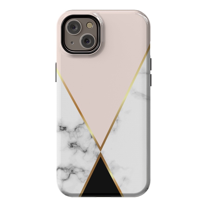 iPhone 14 Plus StrongFit Vector Marble Geometric Background with Black and Gold Triangles by ArtsCase