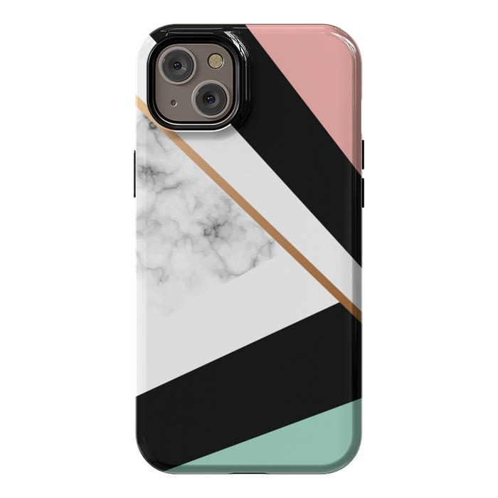 iPhone 14 Plus StrongFit Vector Marble Texture Design with Golden Geometric Lines by ArtsCase