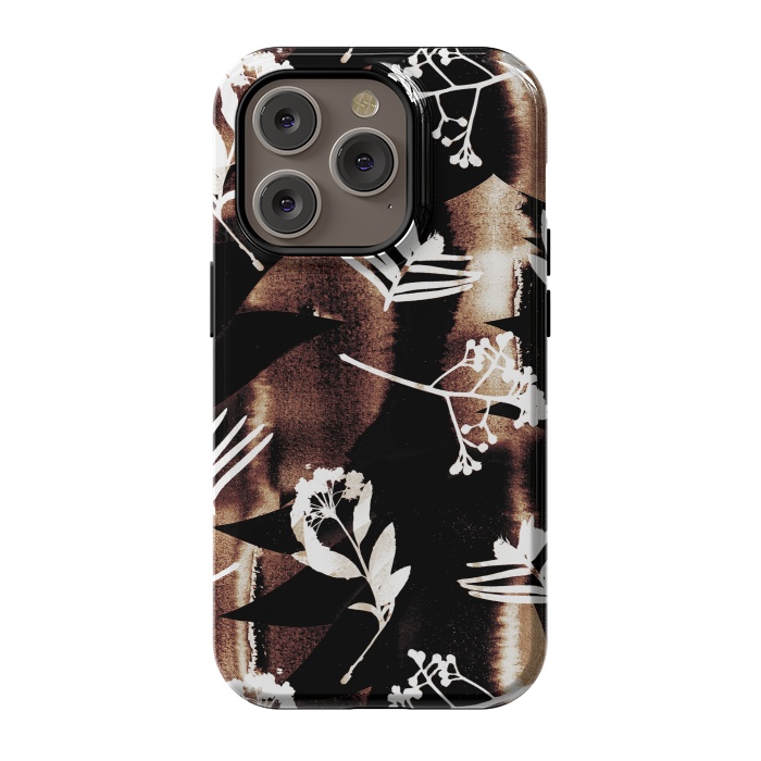 iPhone 14 Pro StrongFit Cyanotype brown painted wild plants pattern by Oana 
