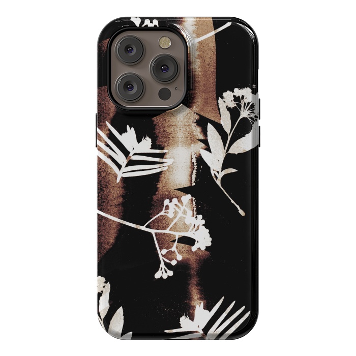 iPhone 14 Pro max StrongFit Cyanotype brown painted wild plants pattern by Oana 