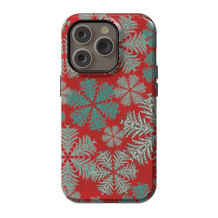 iPhone 14 Pro StrongFit Xmas Snowflakes Red Aqua by Lotti Brown