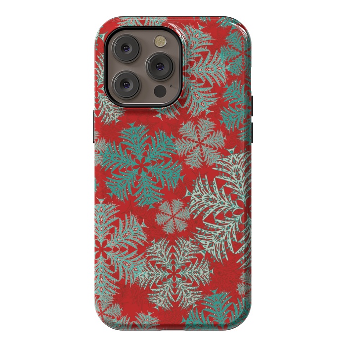 iPhone 14 Pro max StrongFit Xmas Snowflakes Red Aqua by Lotti Brown