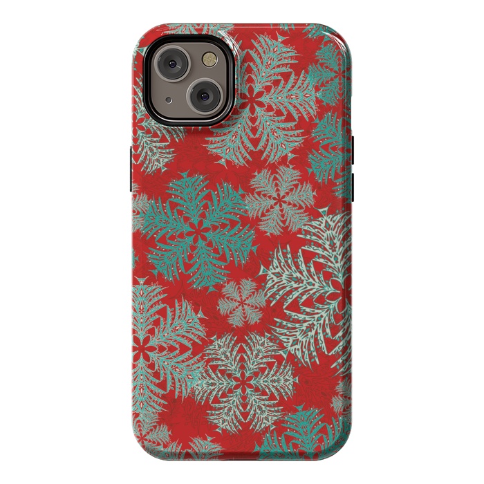 iPhone 14 Plus StrongFit Xmas Snowflakes Red Aqua by Lotti Brown
