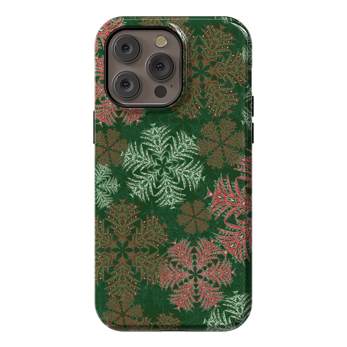 iPhone 14 Pro max StrongFit Xmas Snowflakes Red & Green by Lotti Brown