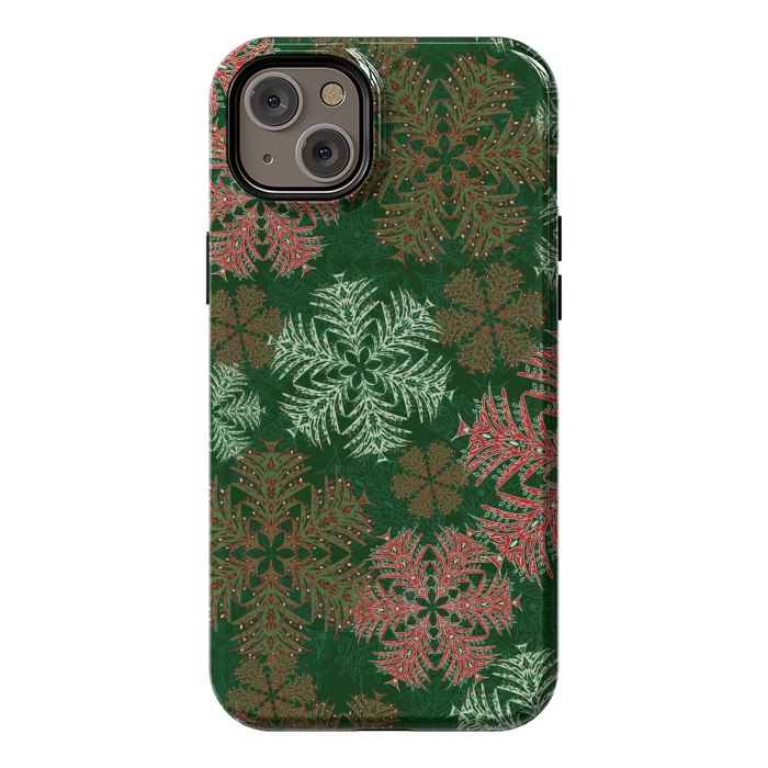 iPhone 14 Plus StrongFit Xmas Snowflakes Red & Green by Lotti Brown