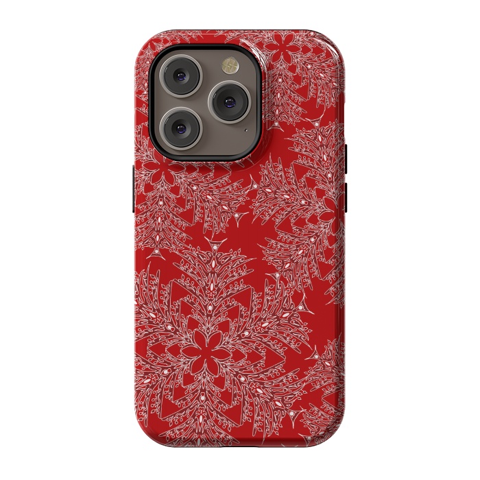iPhone 14 Pro StrongFit Holiday Mandalas (Red/White) by Lotti Brown