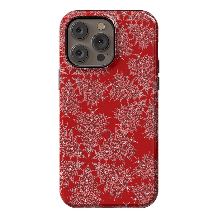 iPhone 14 Pro max StrongFit Holiday Mandalas (Red/White) by Lotti Brown