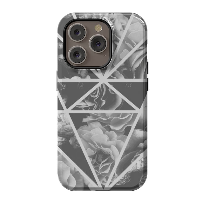 iPhone 14 Pro StrongFit Gray rose petals geo collage by Oana 
