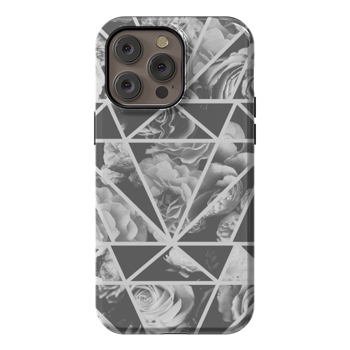 iPhone 14 Pro max StrongFit Gray rose petals geo collage by Oana 