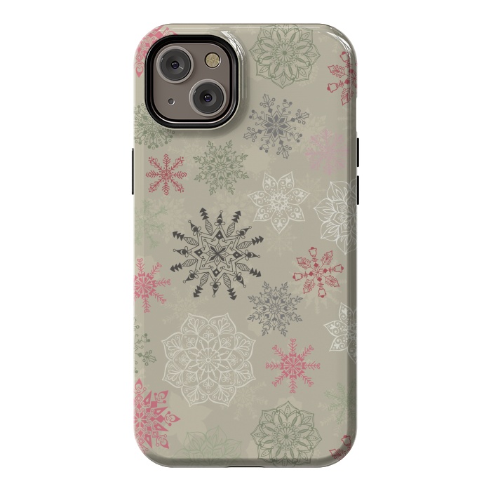 iPhone 14 Plus StrongFit Christmas Snowflakes on Light Green by Paula Ohreen