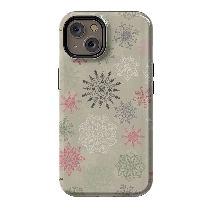iPhone 14 StrongFit Christmas Snowflakes on Light Green by Paula Ohreen